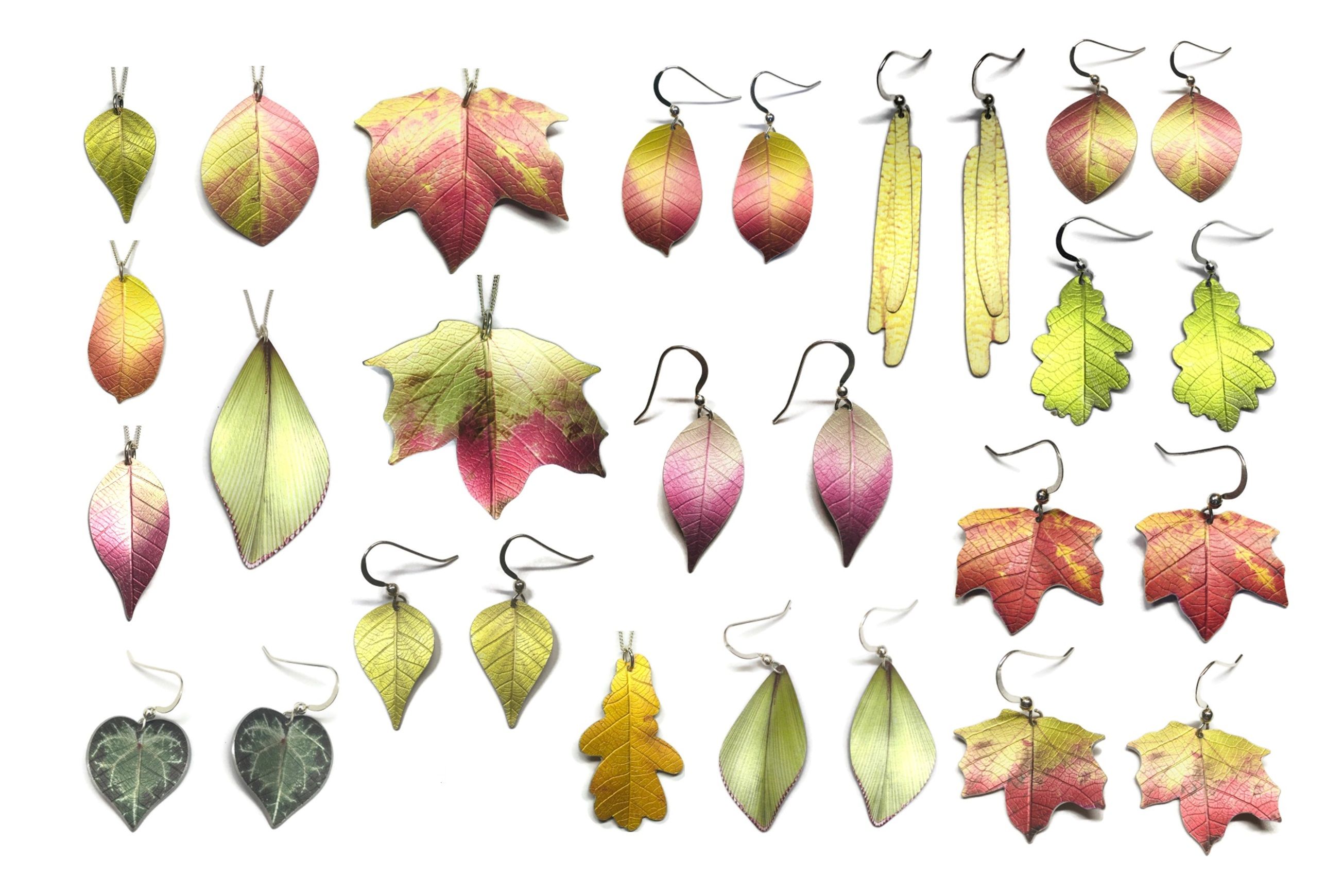 Autumn leaf necklaces & earrings by Photofinish Jewellery